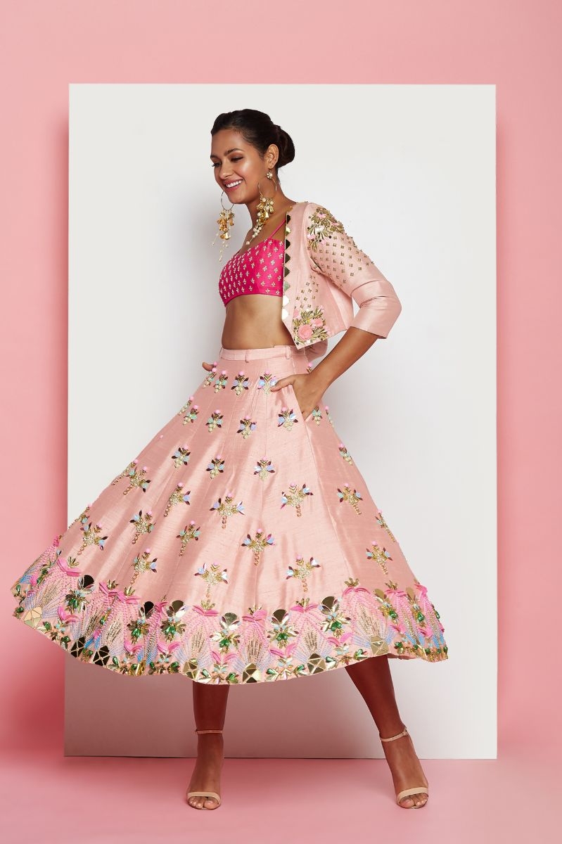 PINK SHORT LEHENGA SET