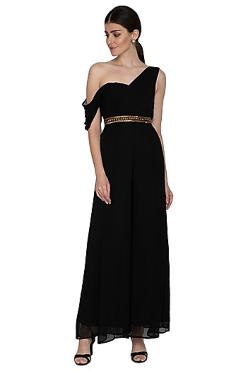 BLACK DRAPED JUMPSUIT