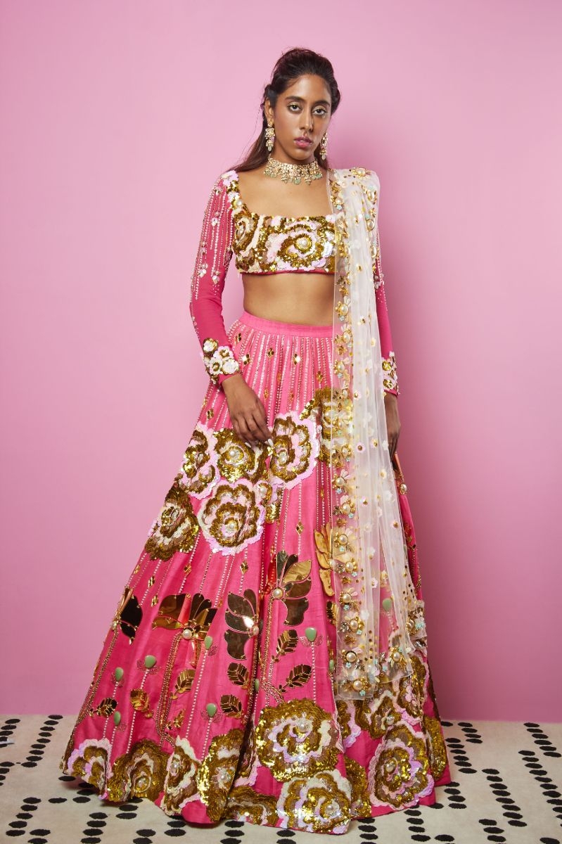 FUCHSIA EMBROIDERY LEHENGA SET