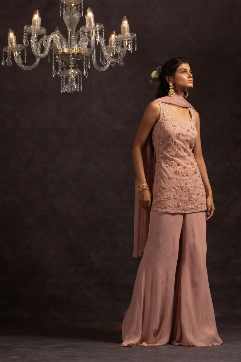 PINK EMBROIDERED KURTA PALAZZO SET