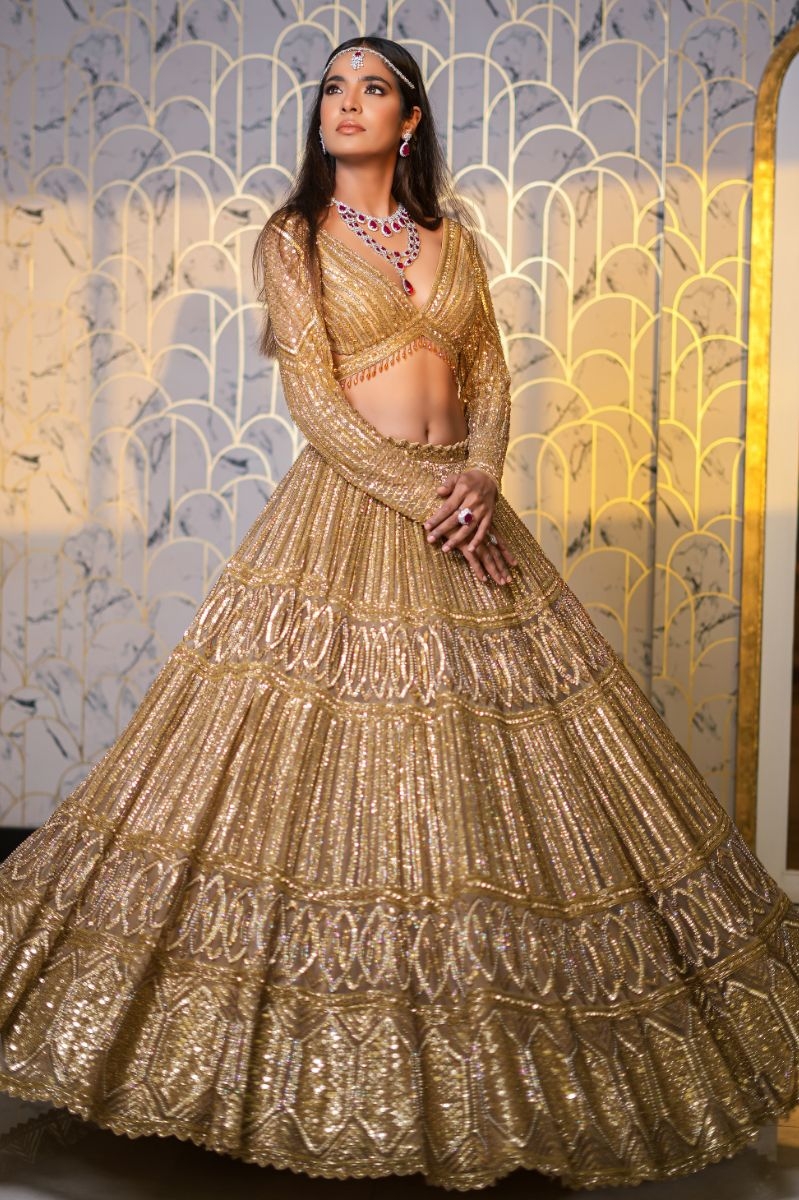 Dolly Wahal Icarus Dark Gold Lehenga