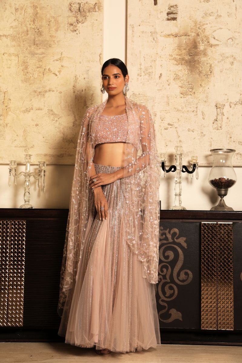 PEACH EMBROIDERY LEHENGA SET