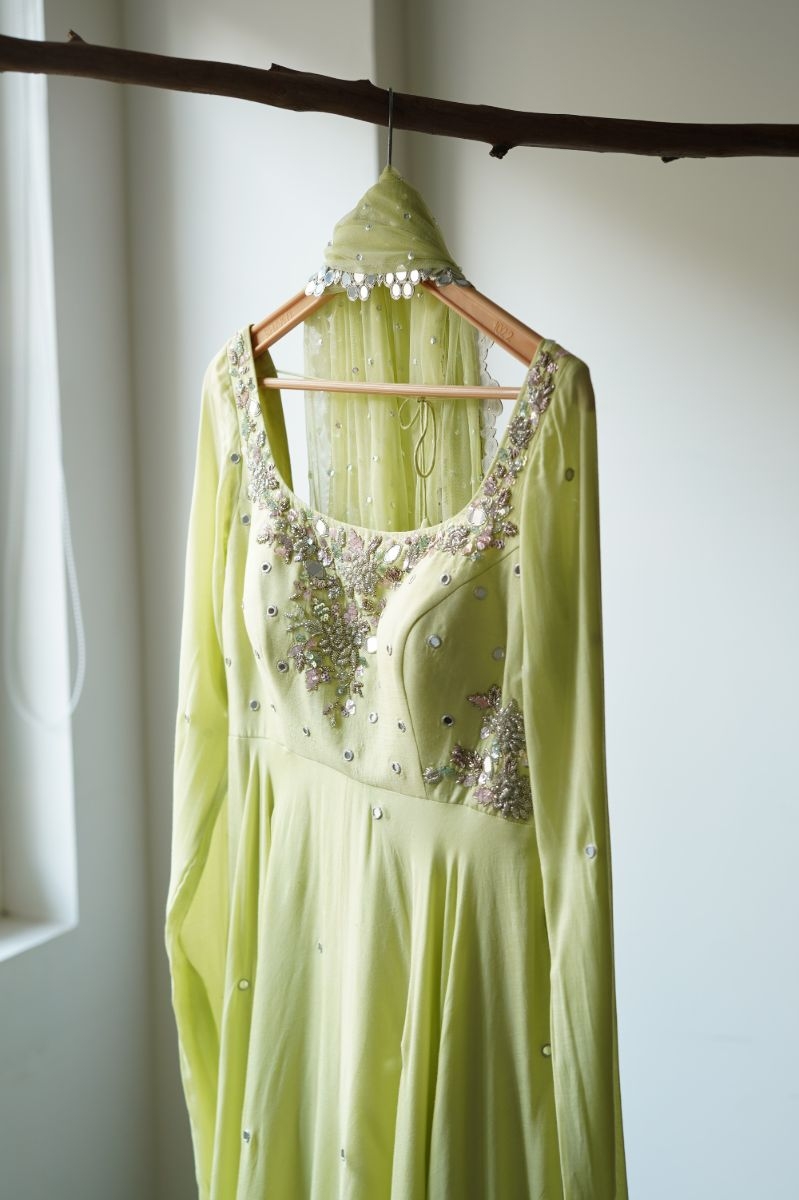 LIME GREEN ANARKALI WITH PALAZZO