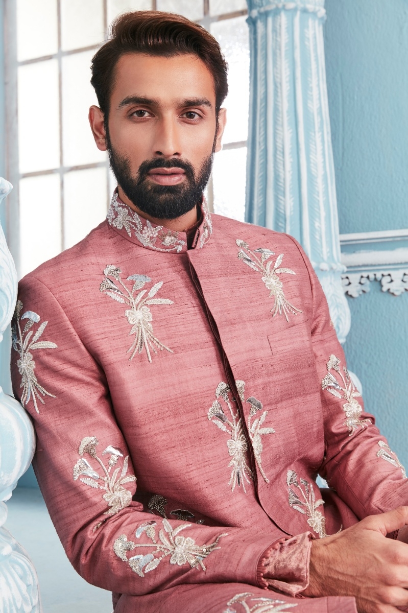 CORAL EMBELLISHED SHERWANI SET