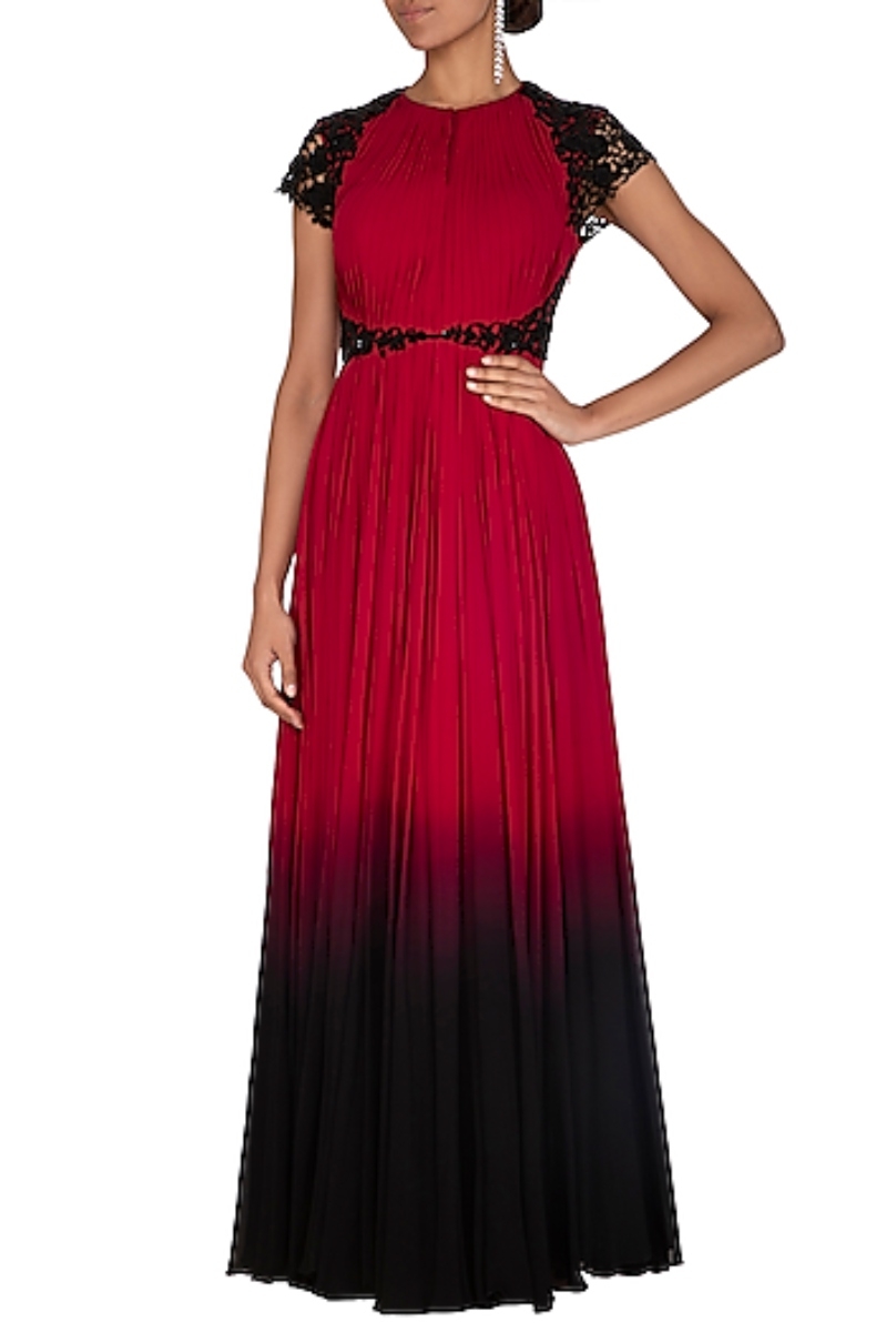 MAROON & BLACK EMBROIDERED GOWN