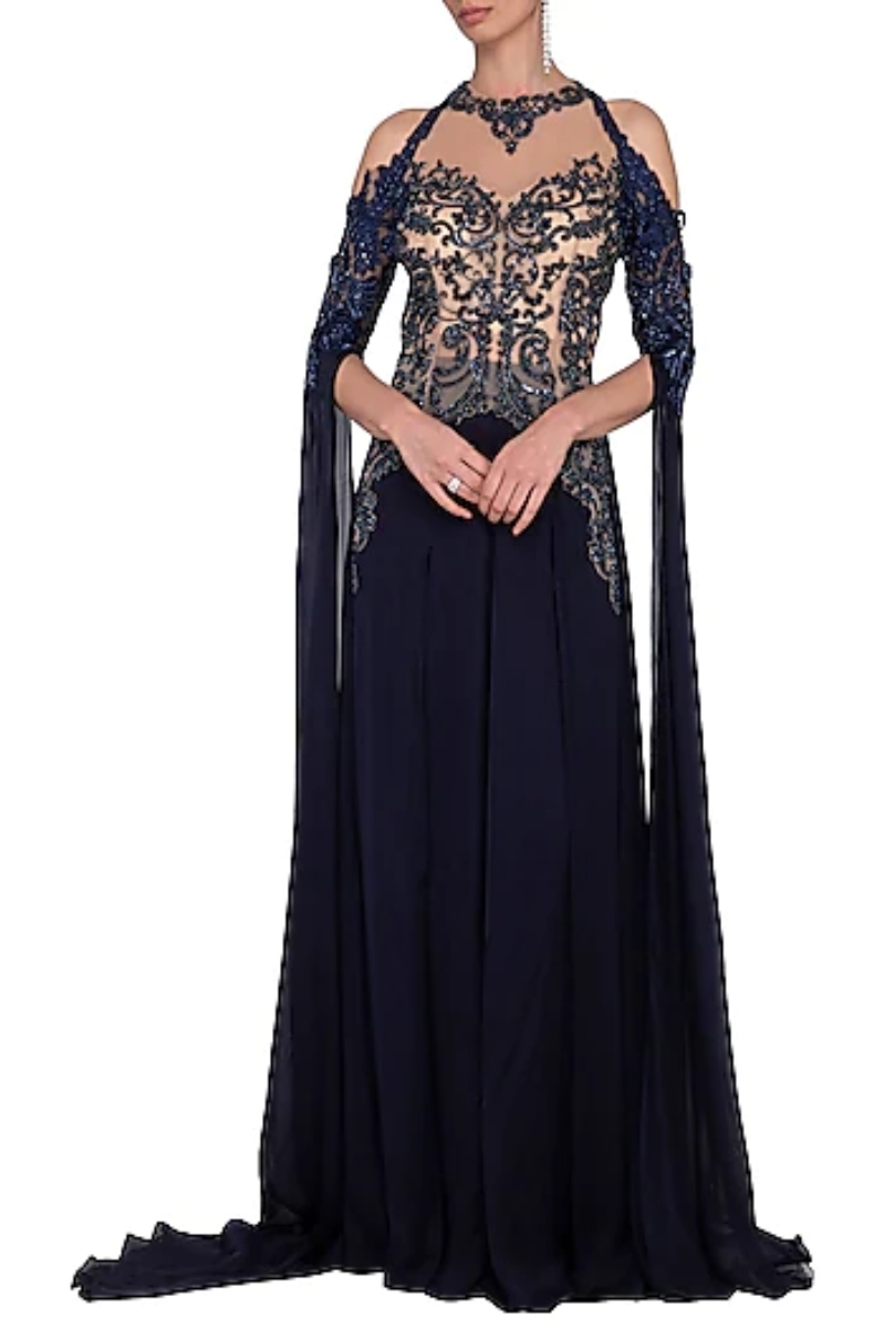 NAVY BLUE EMBROIDERED GOWN