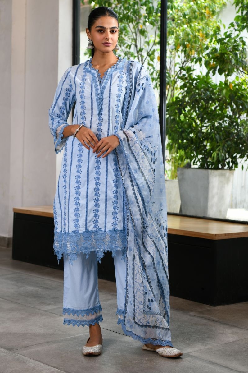Barnet Kurta Pants with Organza Wales Dupatta