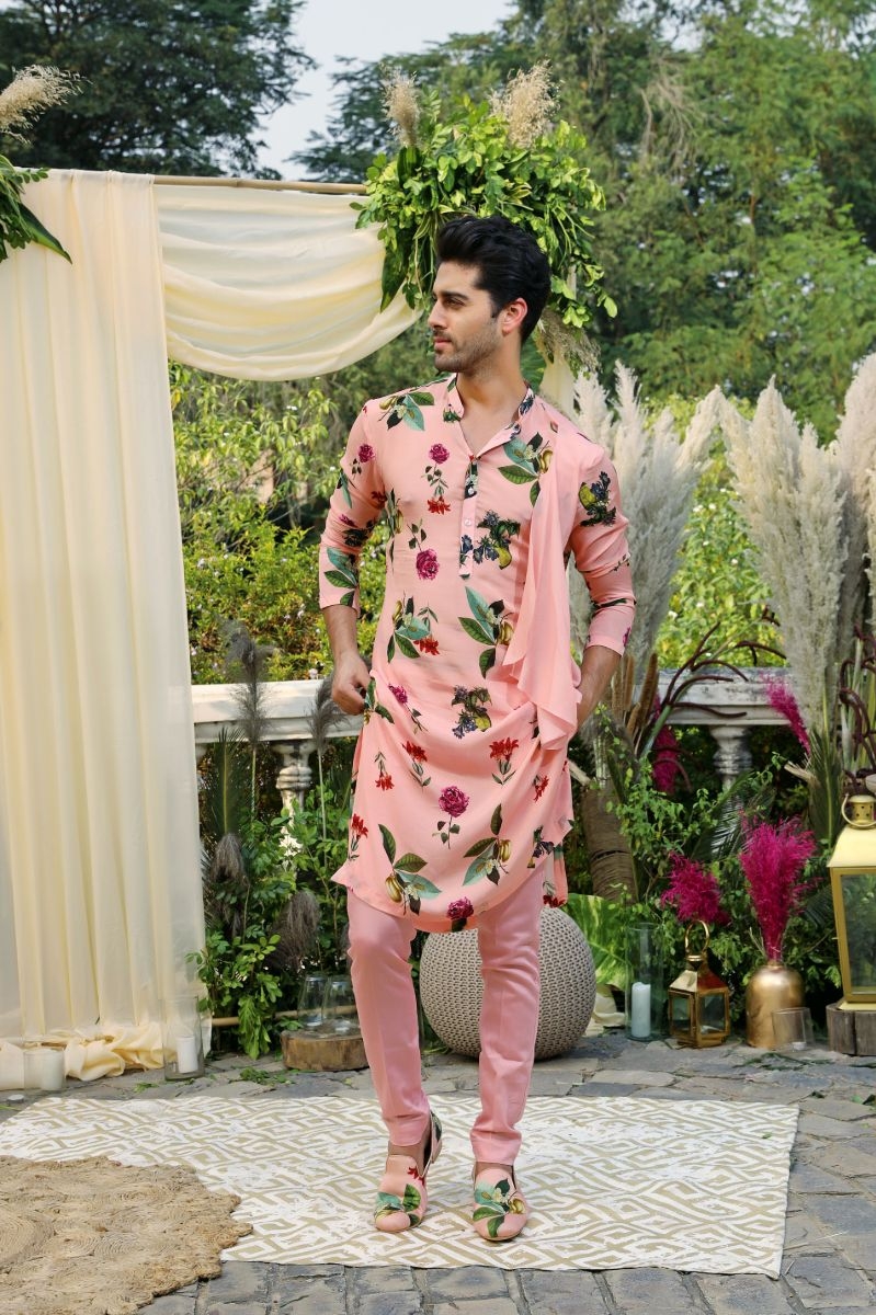 BLUSH ONE SIDE DRAPE KURTA