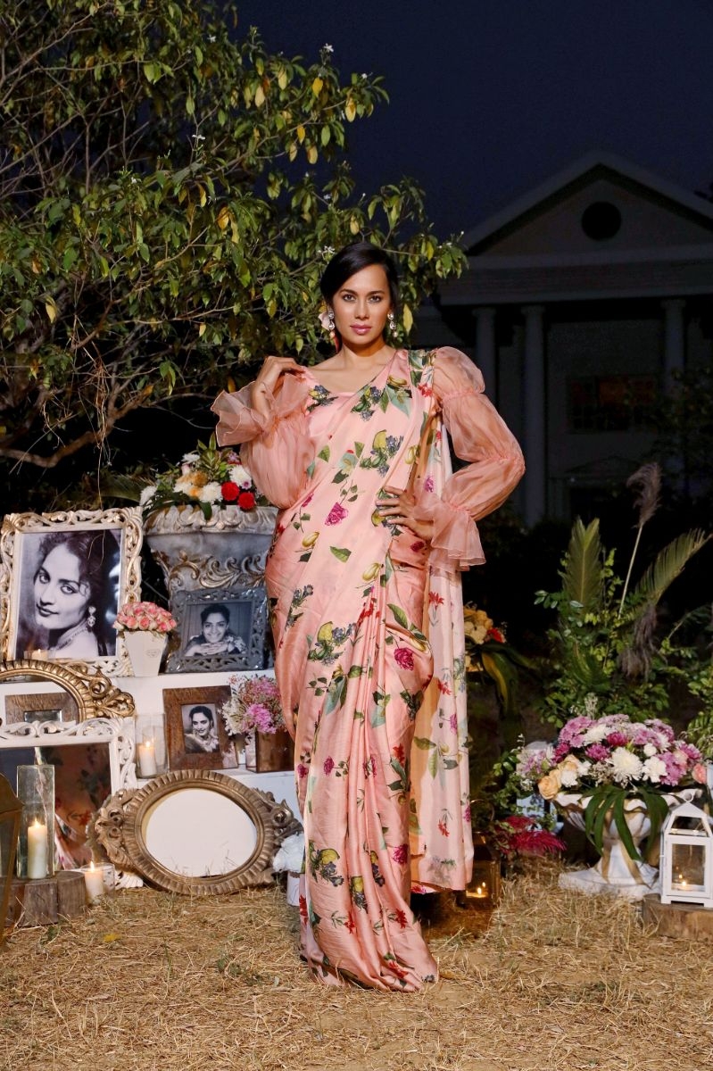 BLUSH PRINTED SAREE SET