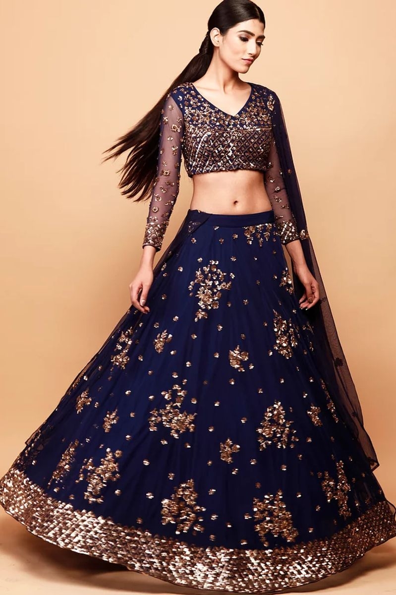 NAVY BLUE FLORAL LEHENGA