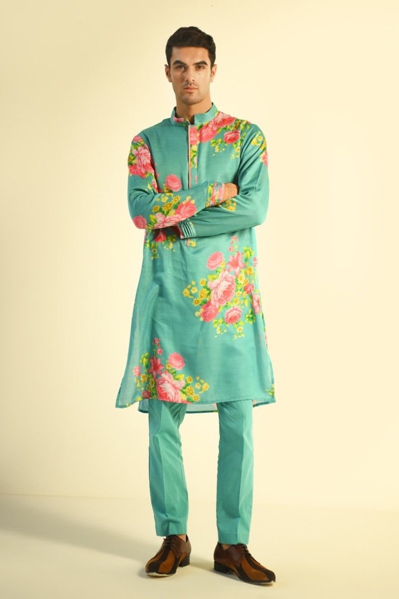 BLUEBERRY AND STRAWBERRY PINK PRINTED KURTA SET