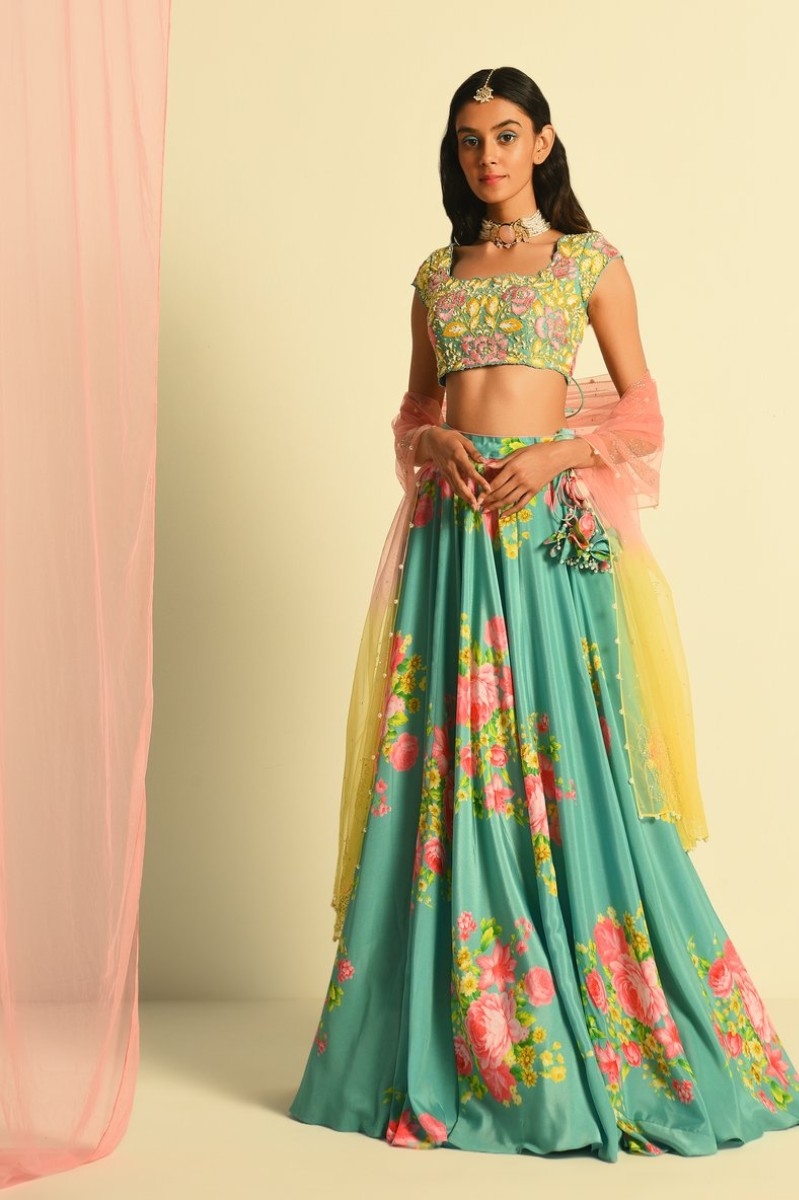 BLUEBERRY AND STRAWBERRY PINK PRINTED LEHNGA SET