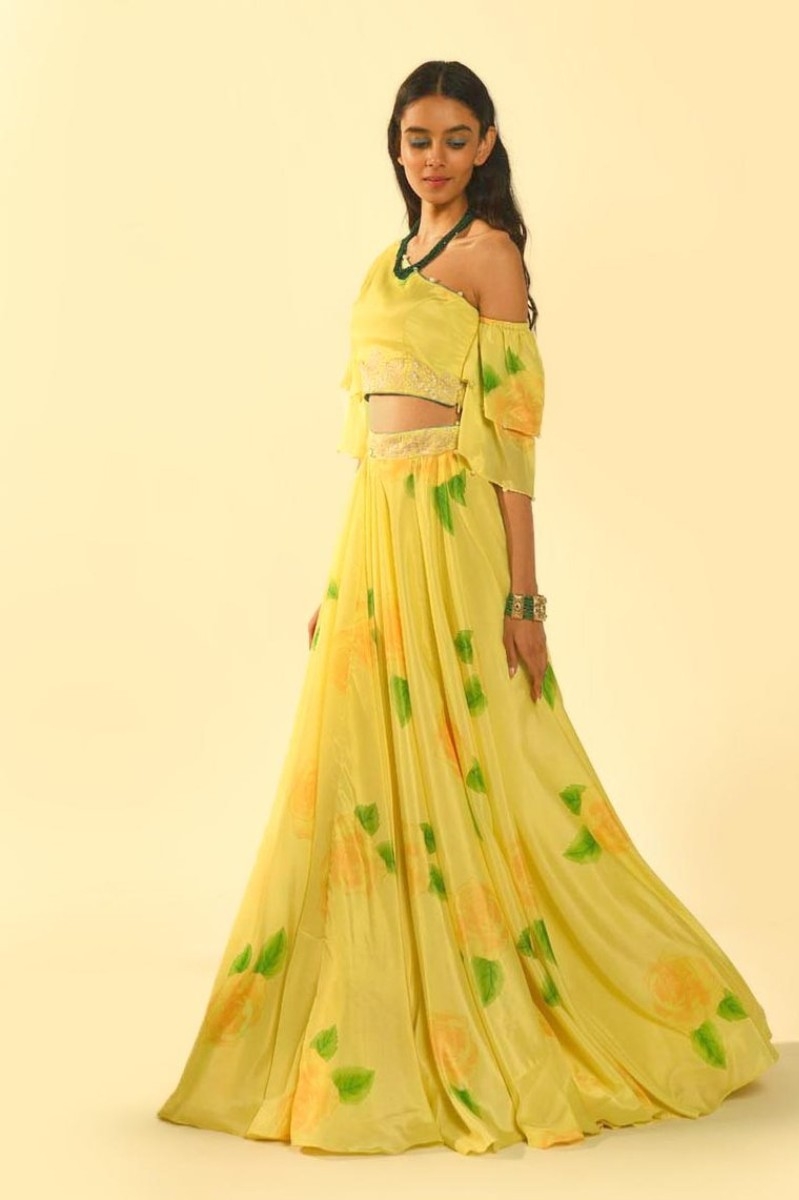 LEMON YELLOW CROP TOP AND SKIRT SET