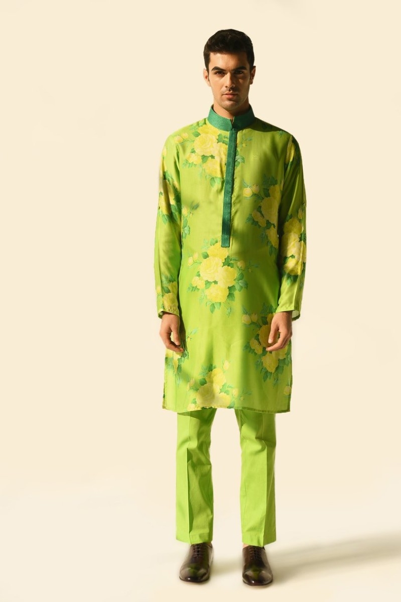 LIME GREEN PRINTED KURTA SET