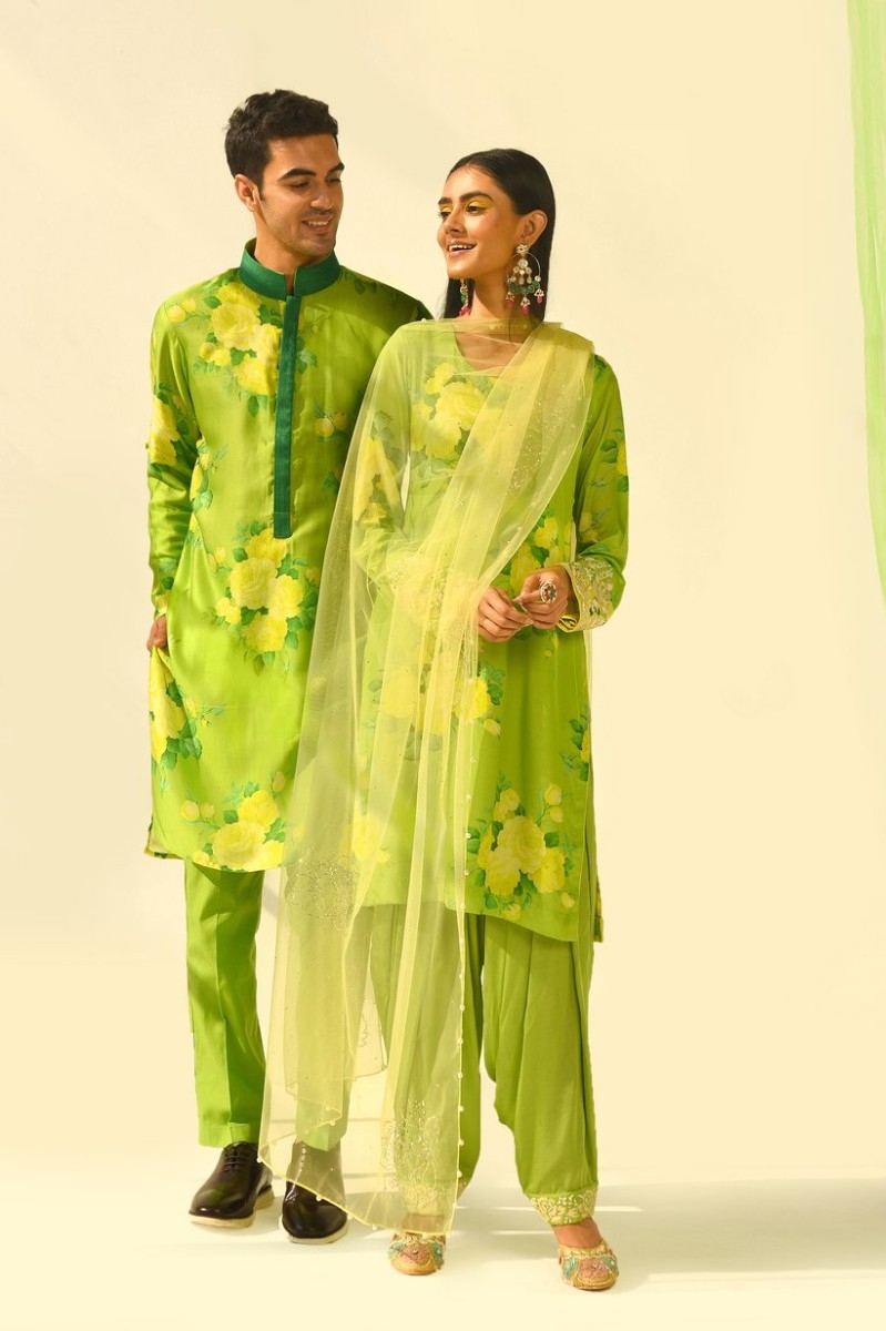 LIME GREEN SALWAR AND KURTA COUPLE SET