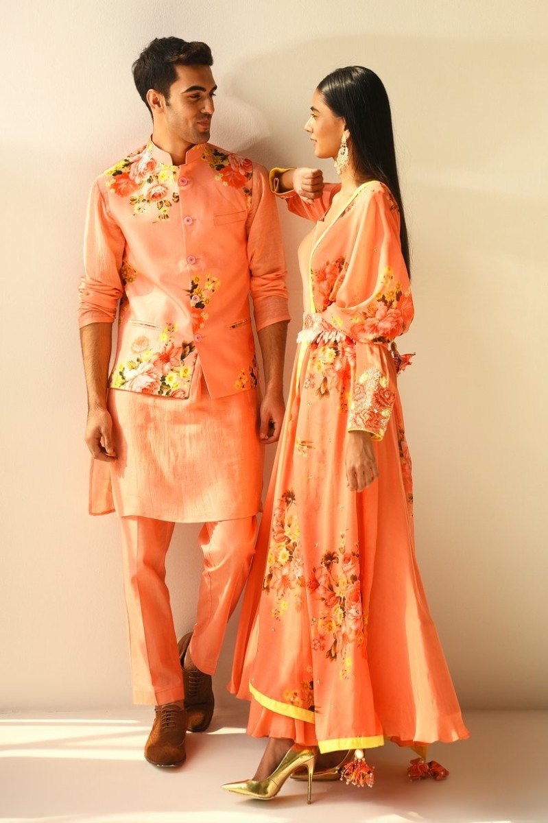PEACH ANARKALI AND KURTA COUPLE SET
