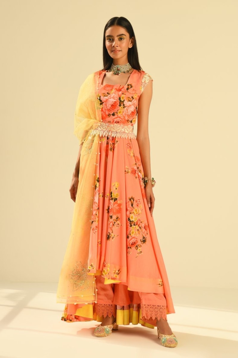 PEACH HIGH LOW ANARKALI SET