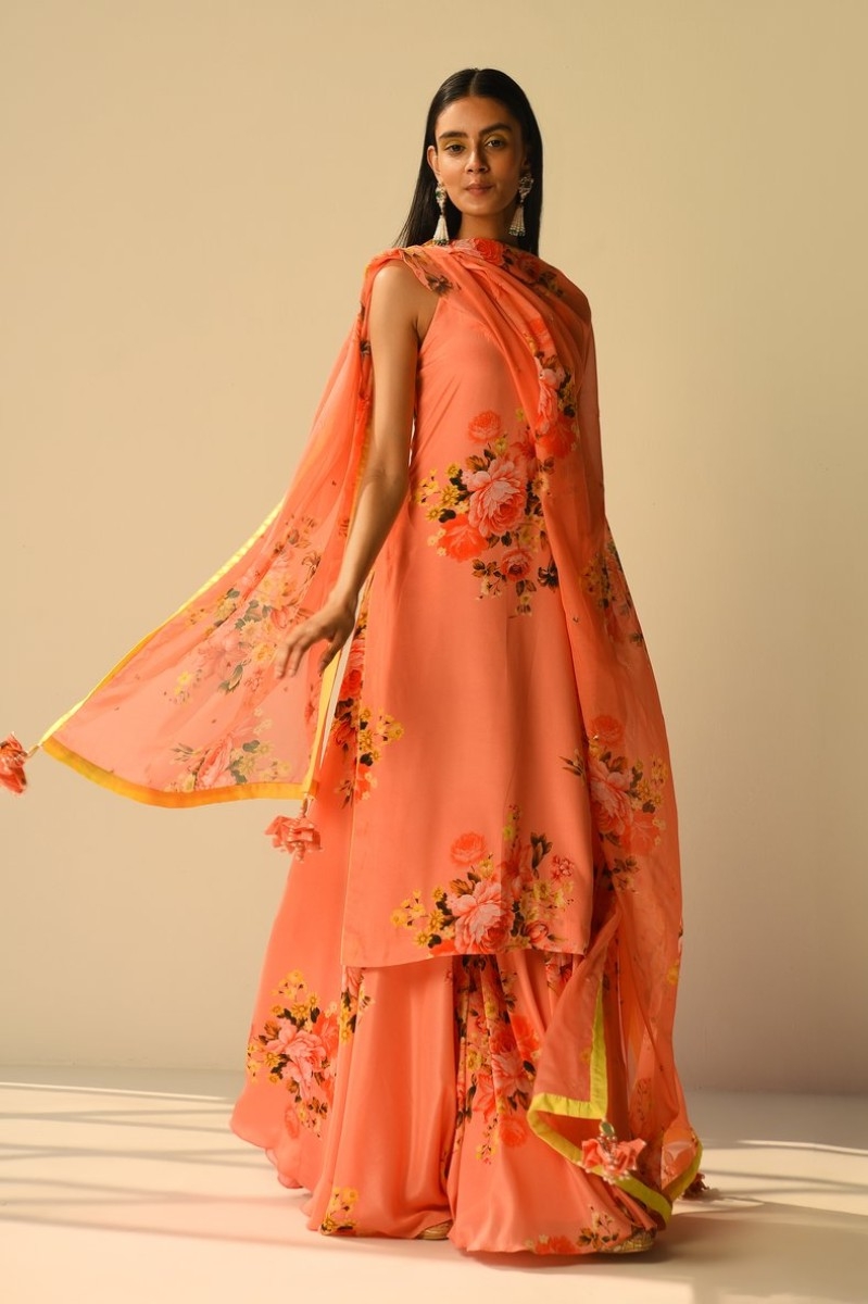 PEACH KURTA SHARARA SET