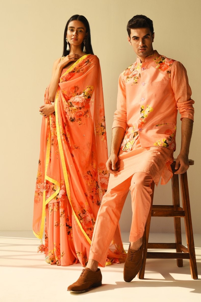 PEACH SHARARA AND KURTA COUPLE SET