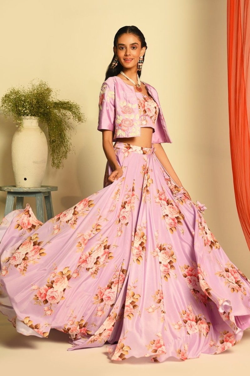 PURPLE GRAPE CROP JACKET LEHNGA SET