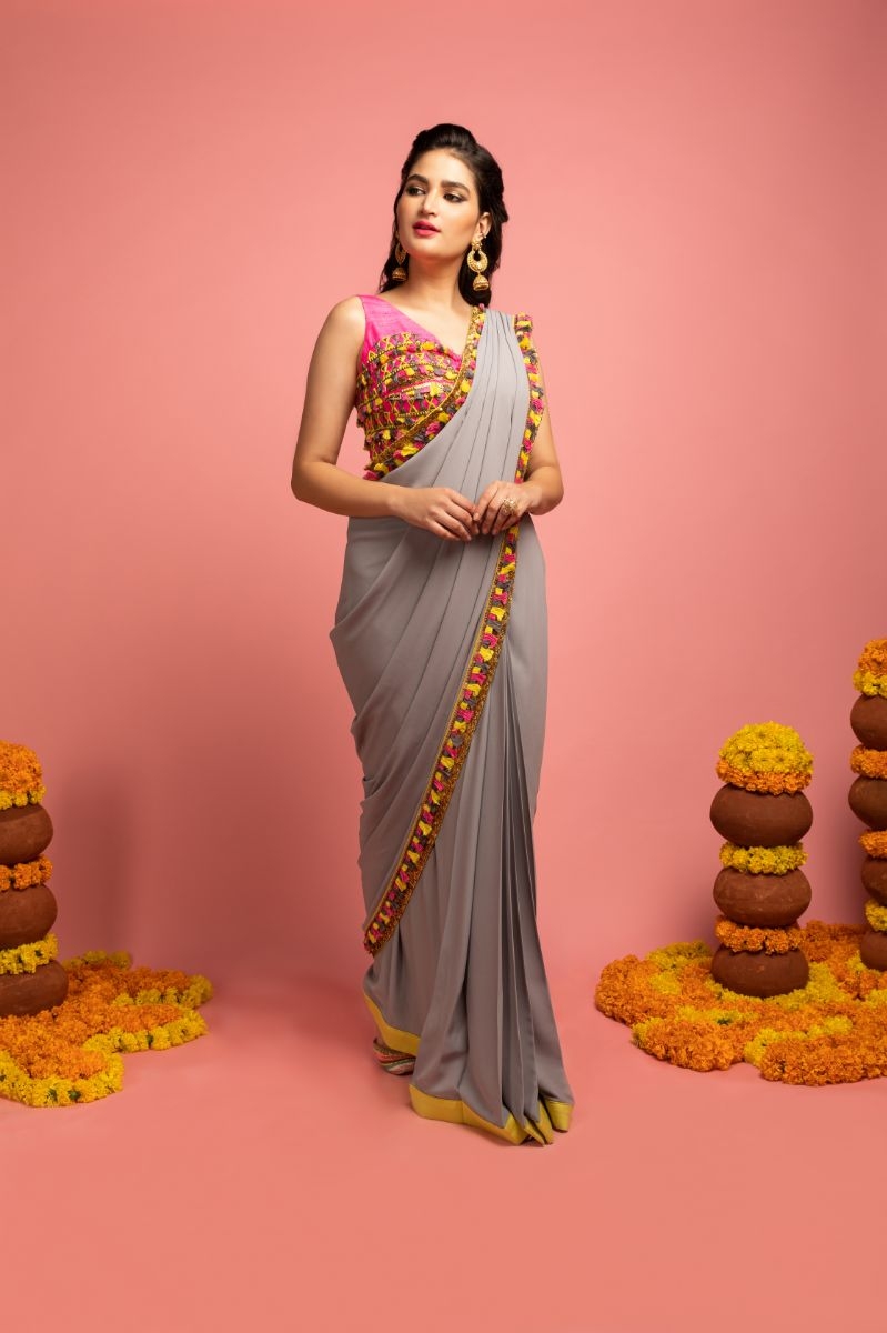 GREY SAREE DRAPE