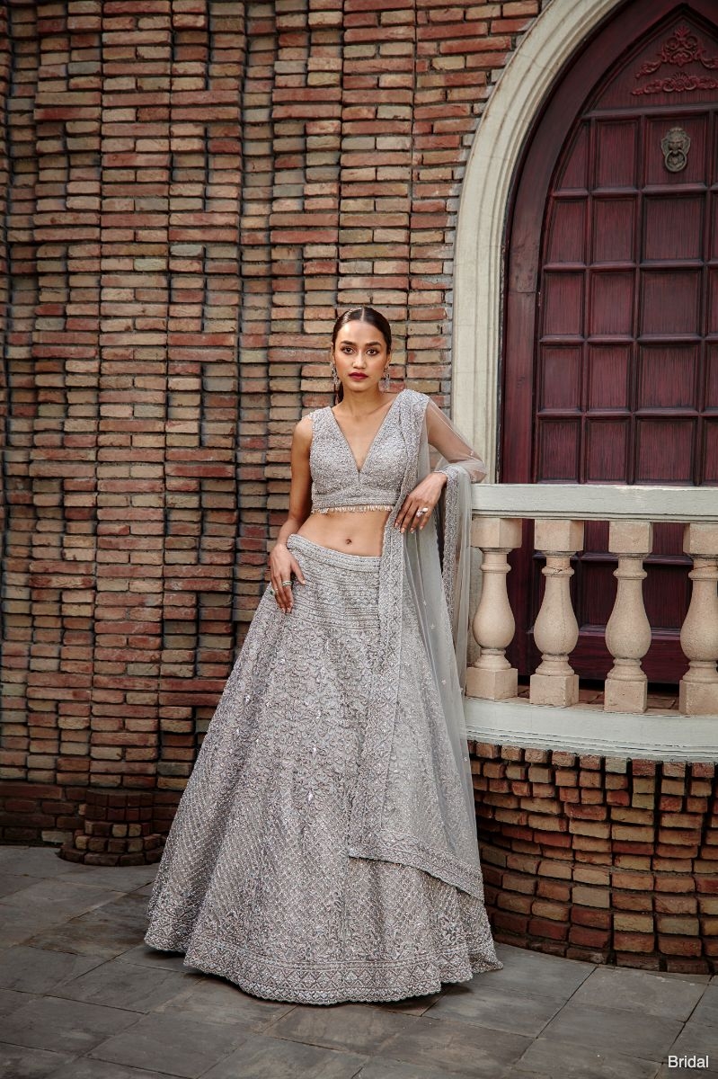 Silver Grey Tulle Lehenga Set
