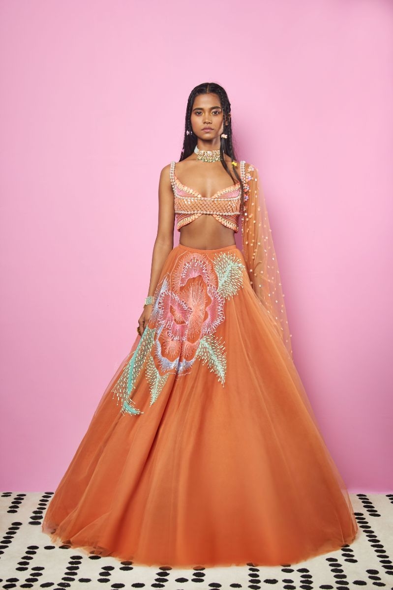 ORANGE EMBROIDERED LEHENGA SET