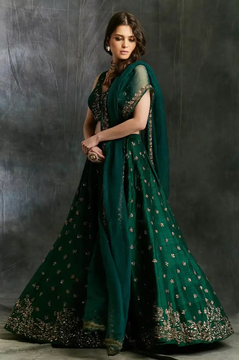 GREEN EMERALD EMBELLISHED LEHENGA