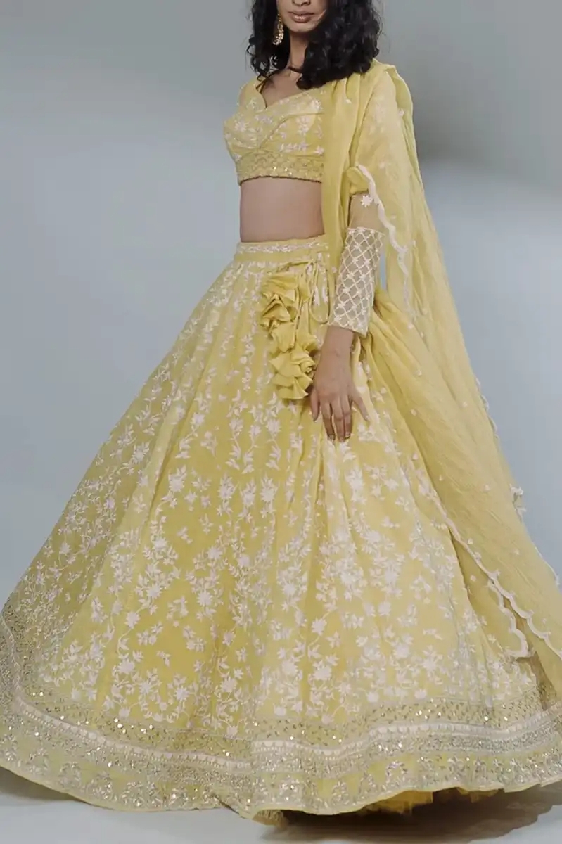 YELLOW THREAD LEHENGA SET