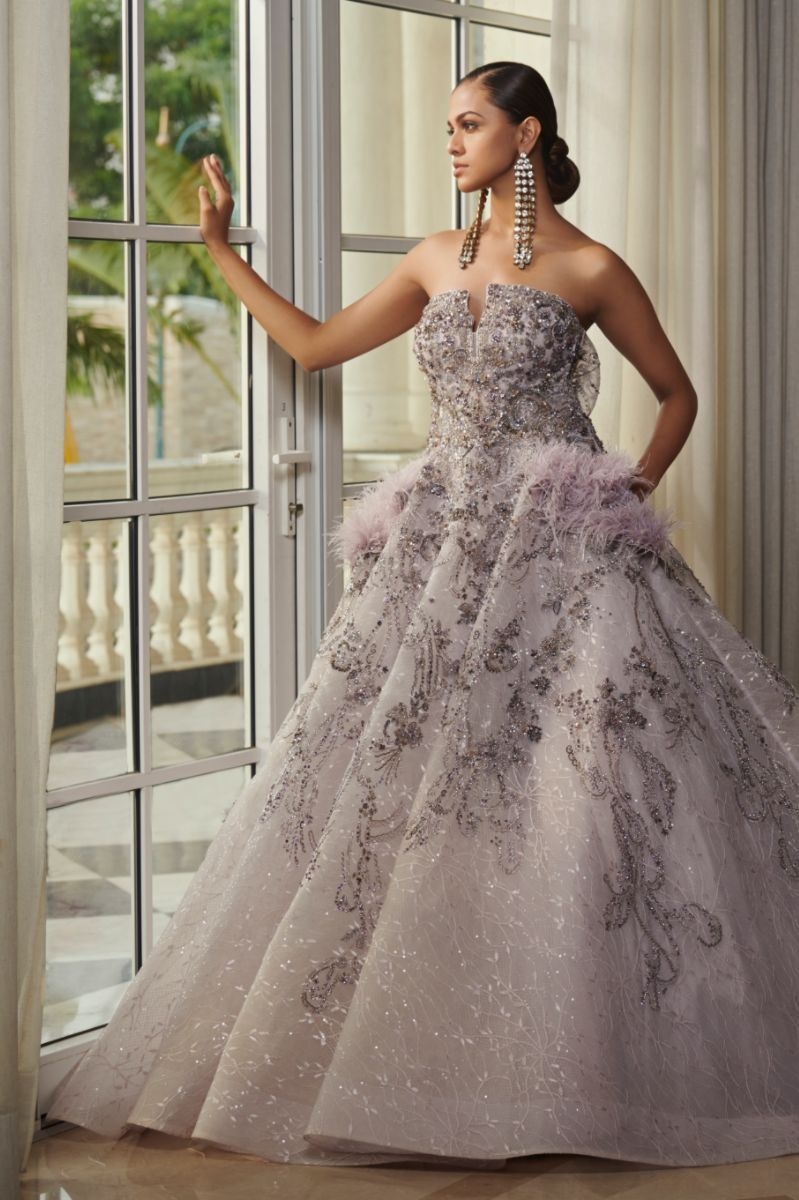 PALE MAUVE ZARDOSI EMBROIDERED BRIDAL GOWN