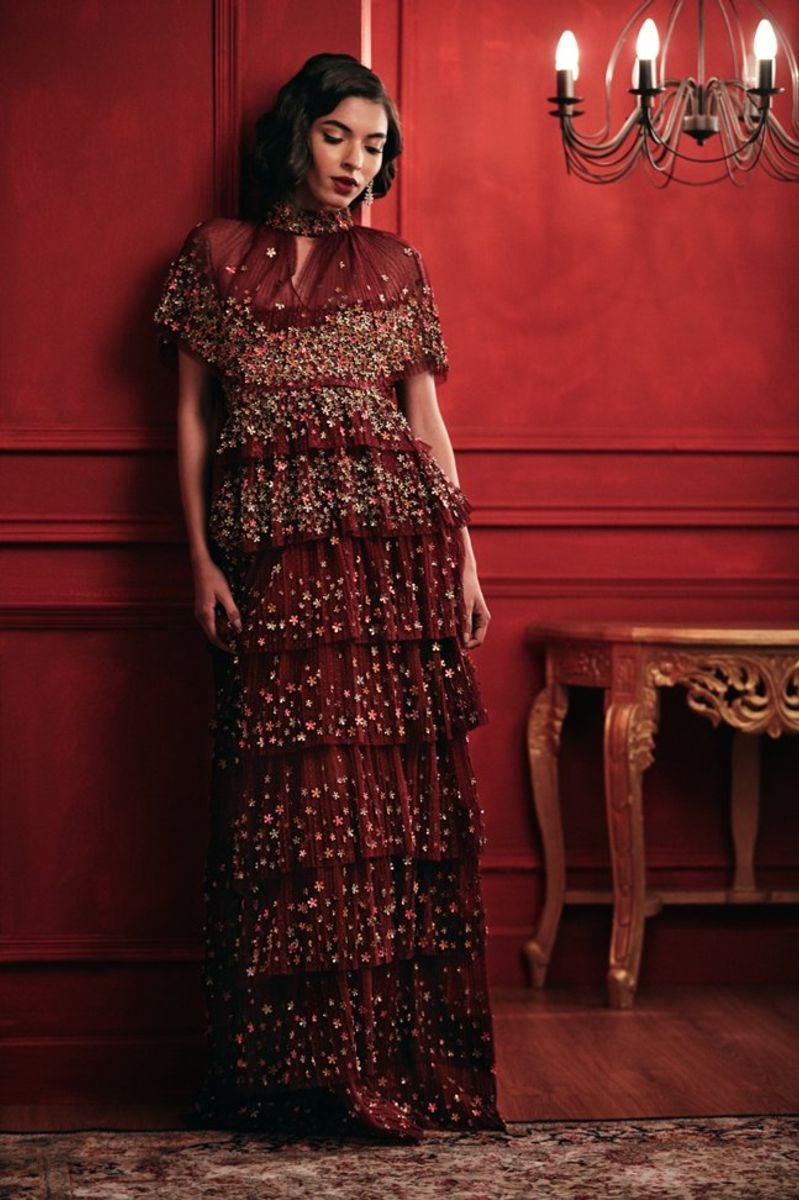 MAROON EMBELLISHED LAYERED GOWN