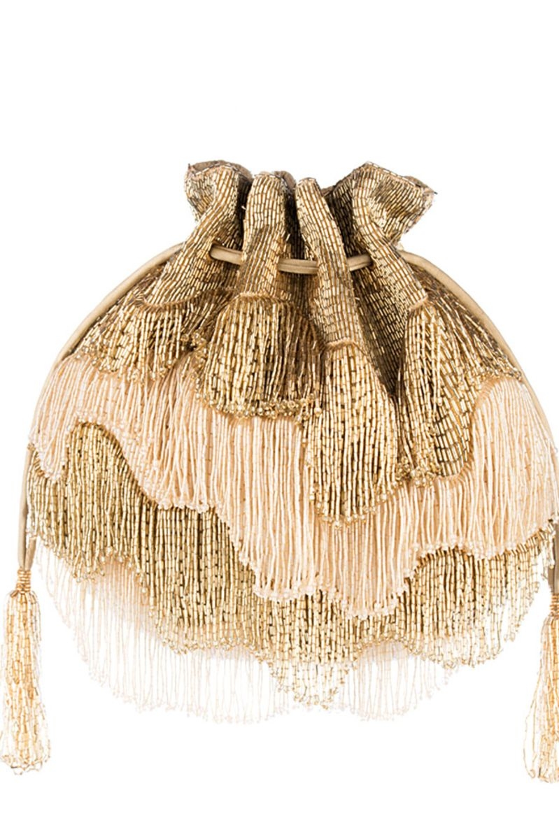 GOLD SILVER PANACHE POTLI POUCH WITH HANDLE