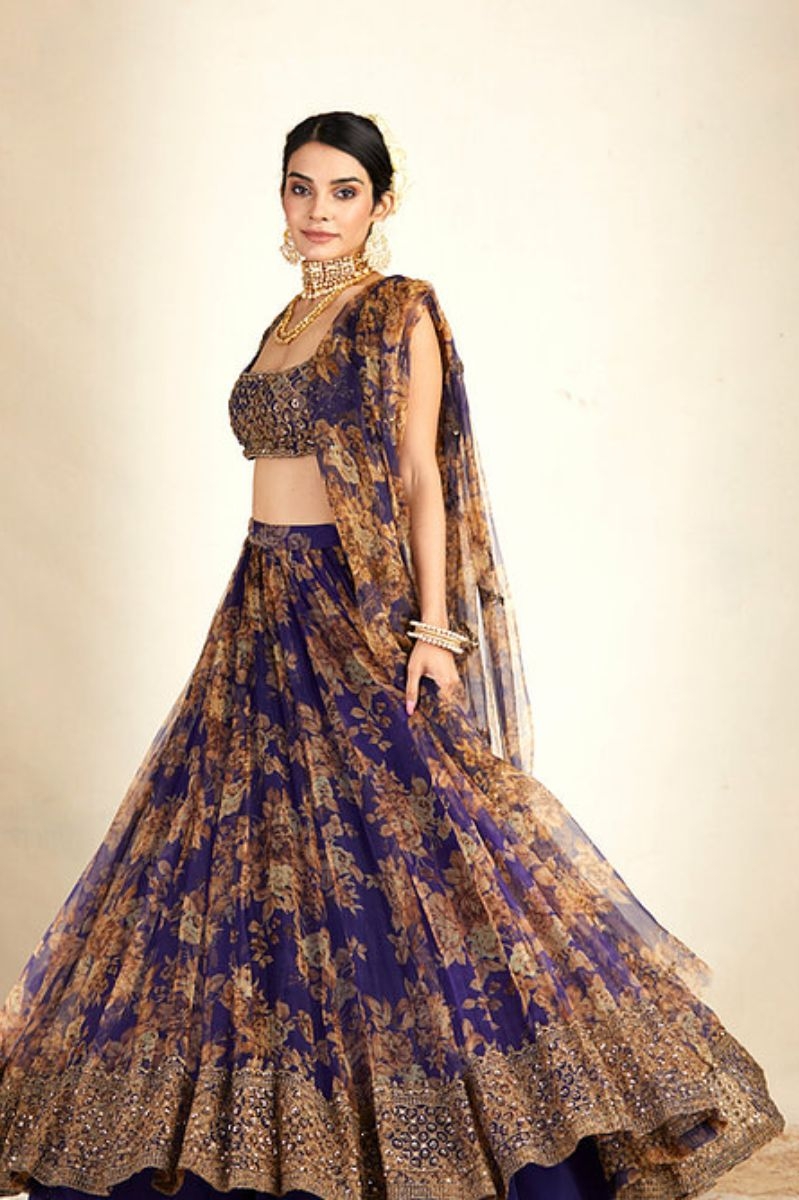 PURPLE FLORAL PRINTED LEHENGA