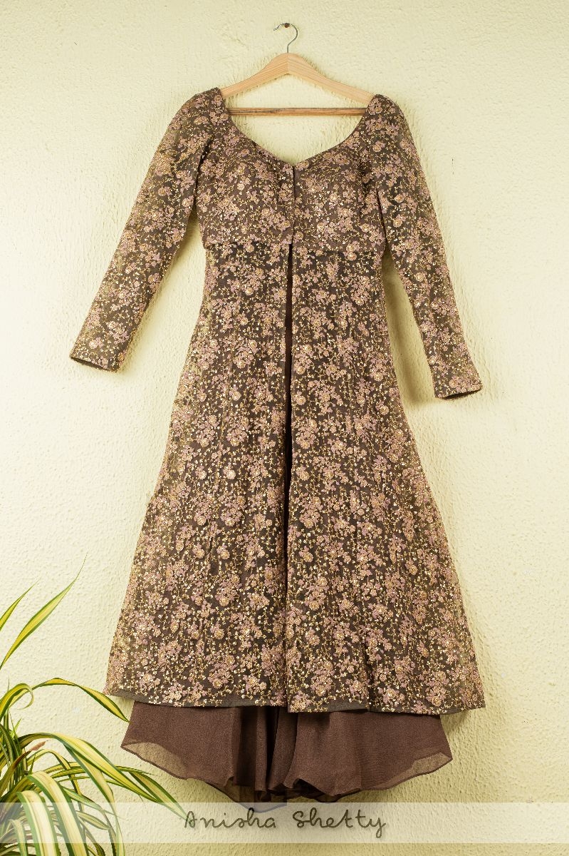 DARK GREY EMBROIDERED KURTA WITH PALLAZO PANT