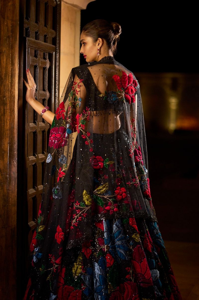 BLACK MULTI-COLOURED LEHENGA SET