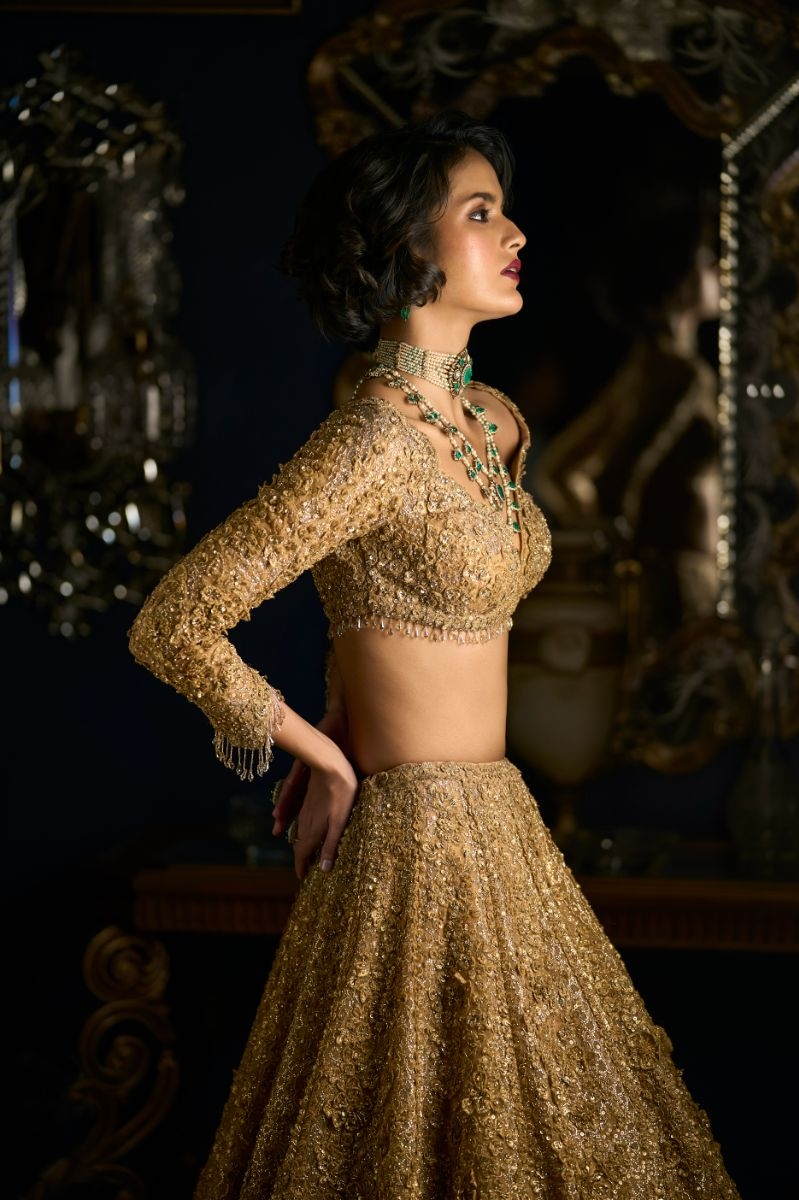 Gold Three-Dimensional Lehenga Se