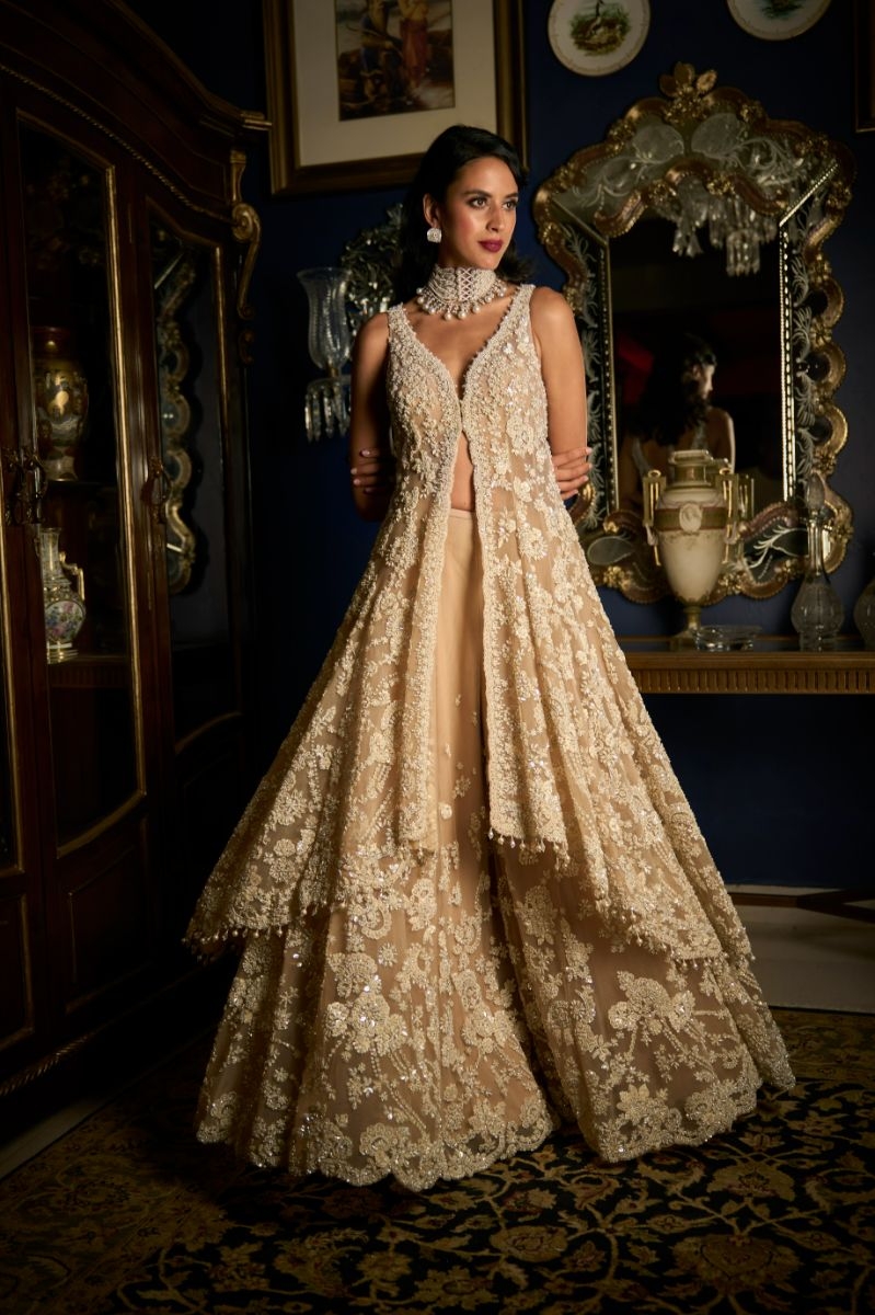 Seema Gujral Nude High-Low Sharara Set