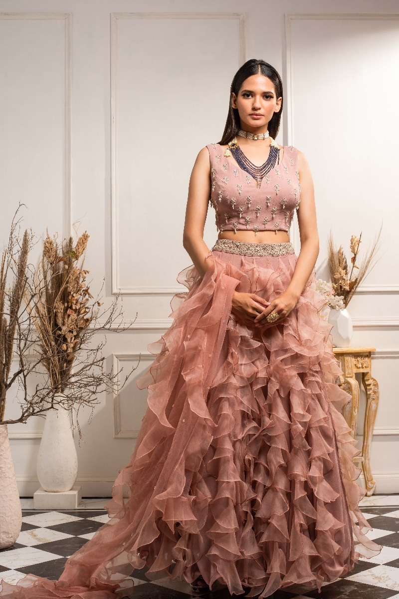 DUST PINK RUFFLE LEHENGA SET