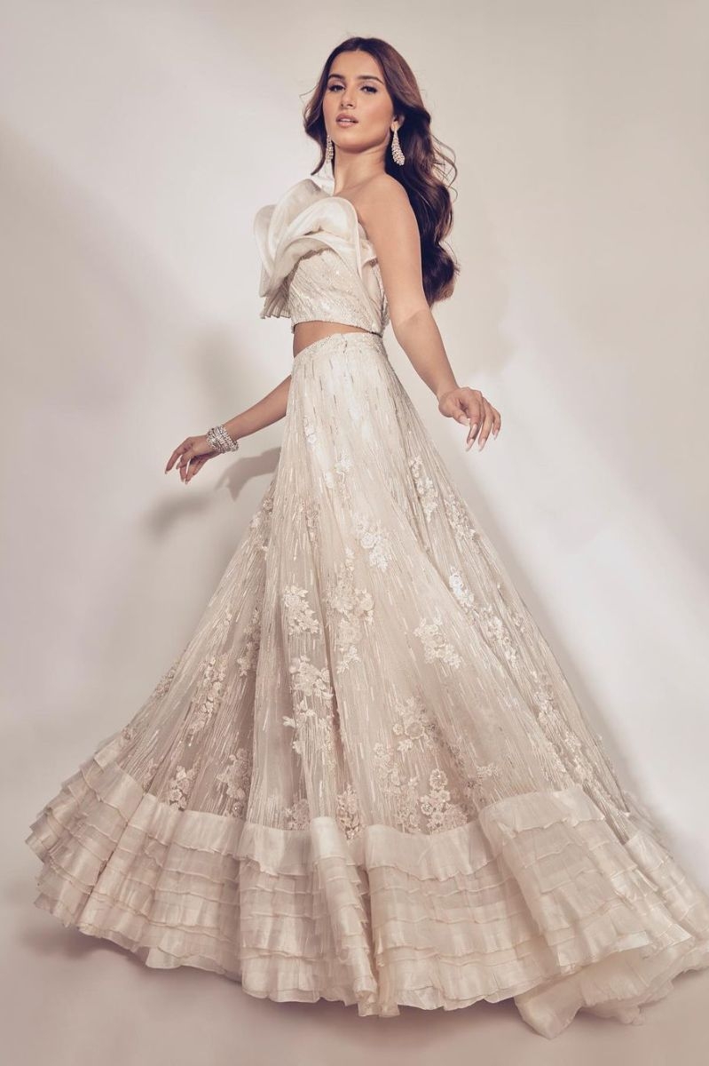 TARA SUTARIA IVORY RUFFLE GOWN