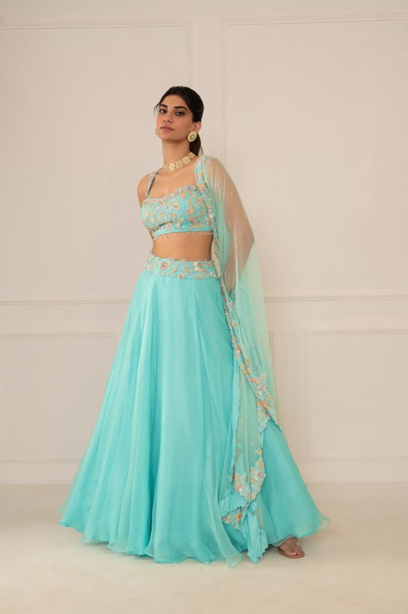 TURQOISE BLOUSE LEHENGA SET