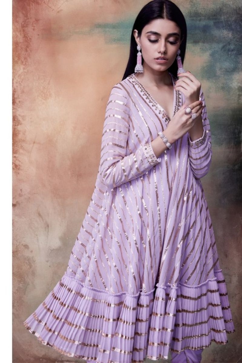 POWDER LILAC A-LINE KURTA DHOTI SET