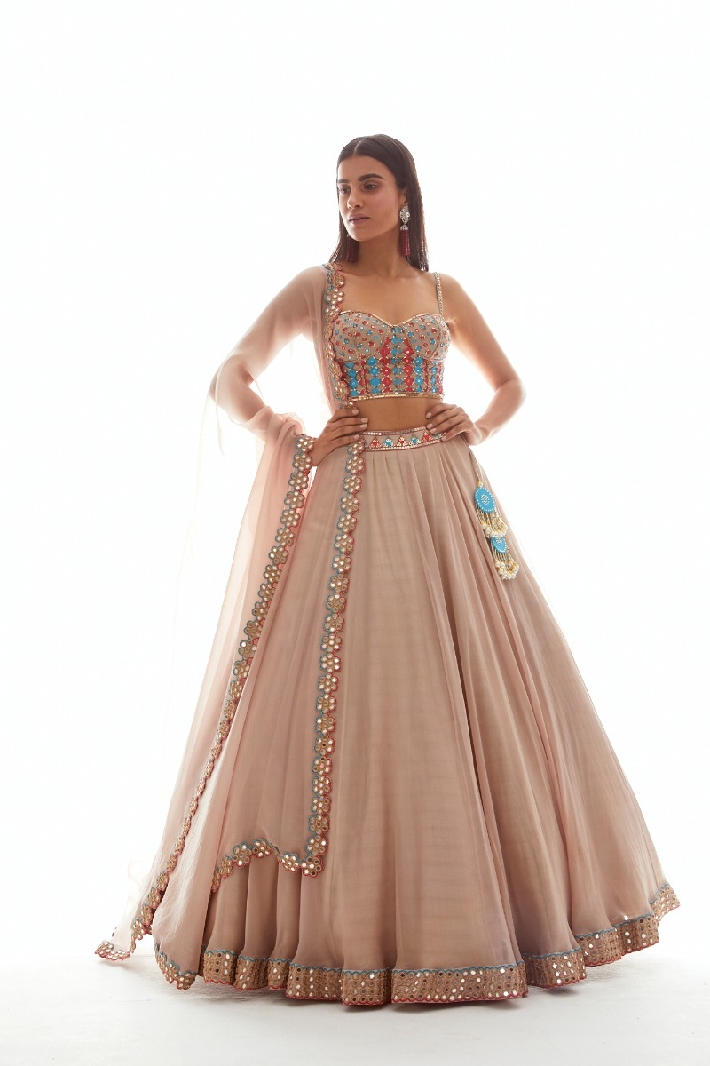 BEIGE ORGANZA LEHENGA SET