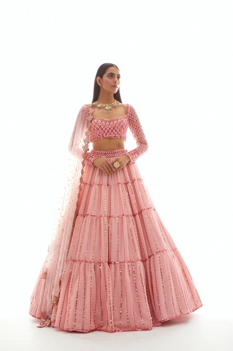 PEACH EMBROIDERED LEHENGA SET