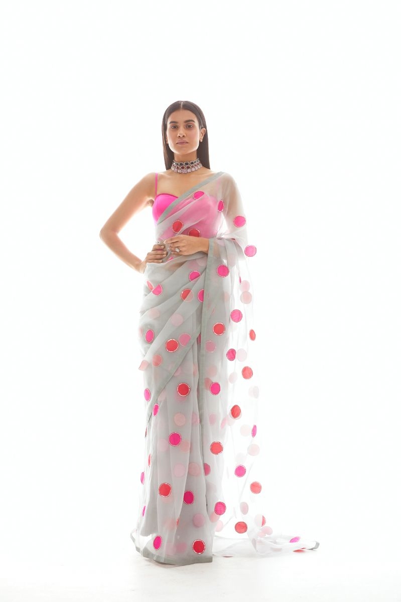GREY ORGANZA SAREE