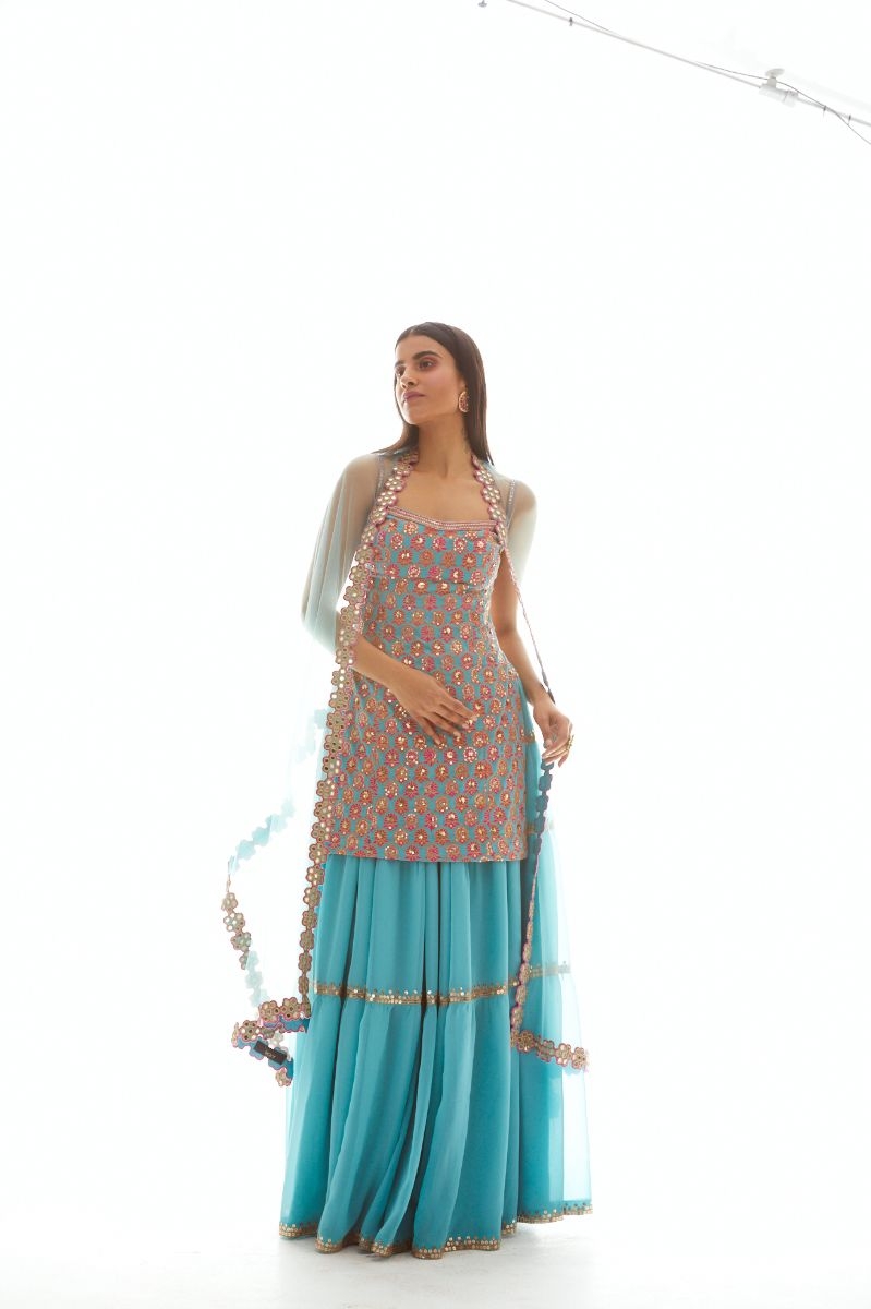 AQUA EMBELLISHED SHARARA SET