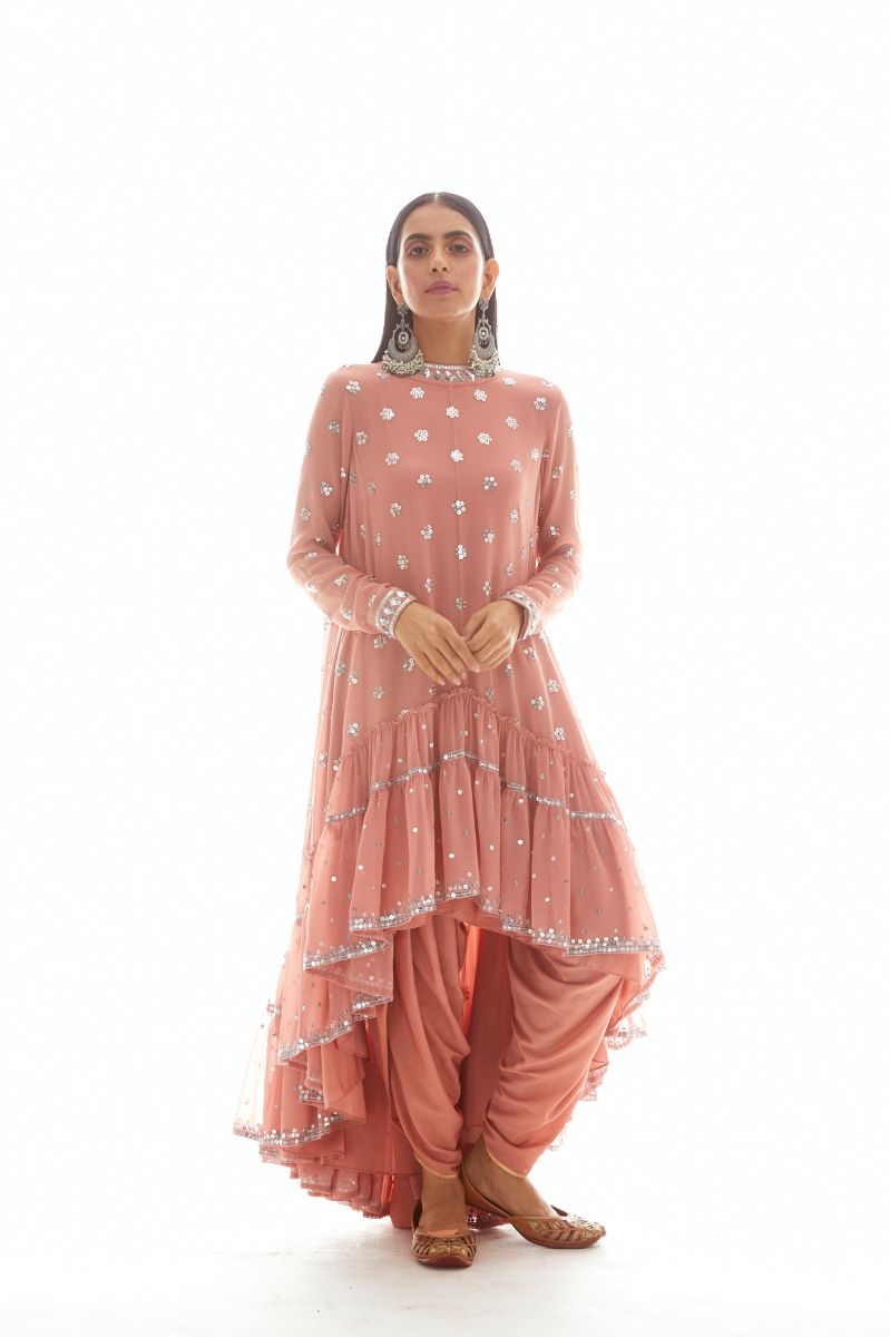PINK TIERED KURTA SET WITH PANTS