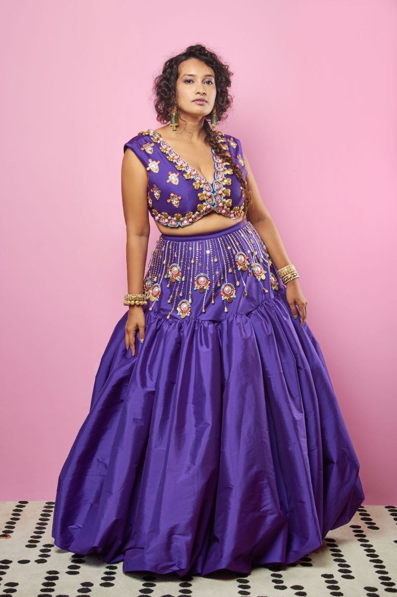 VIOLET EMBROIDERED LEHENGA SET