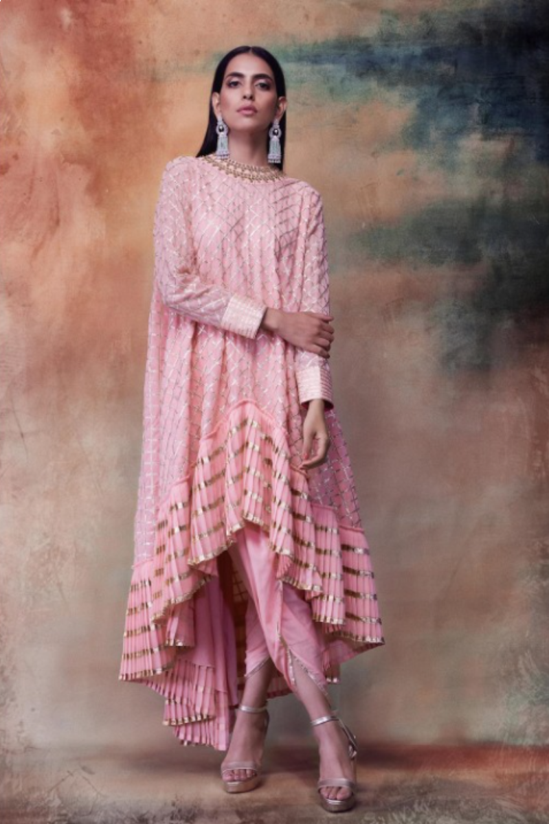 PEACH GOTA KURTA DHOTI SET