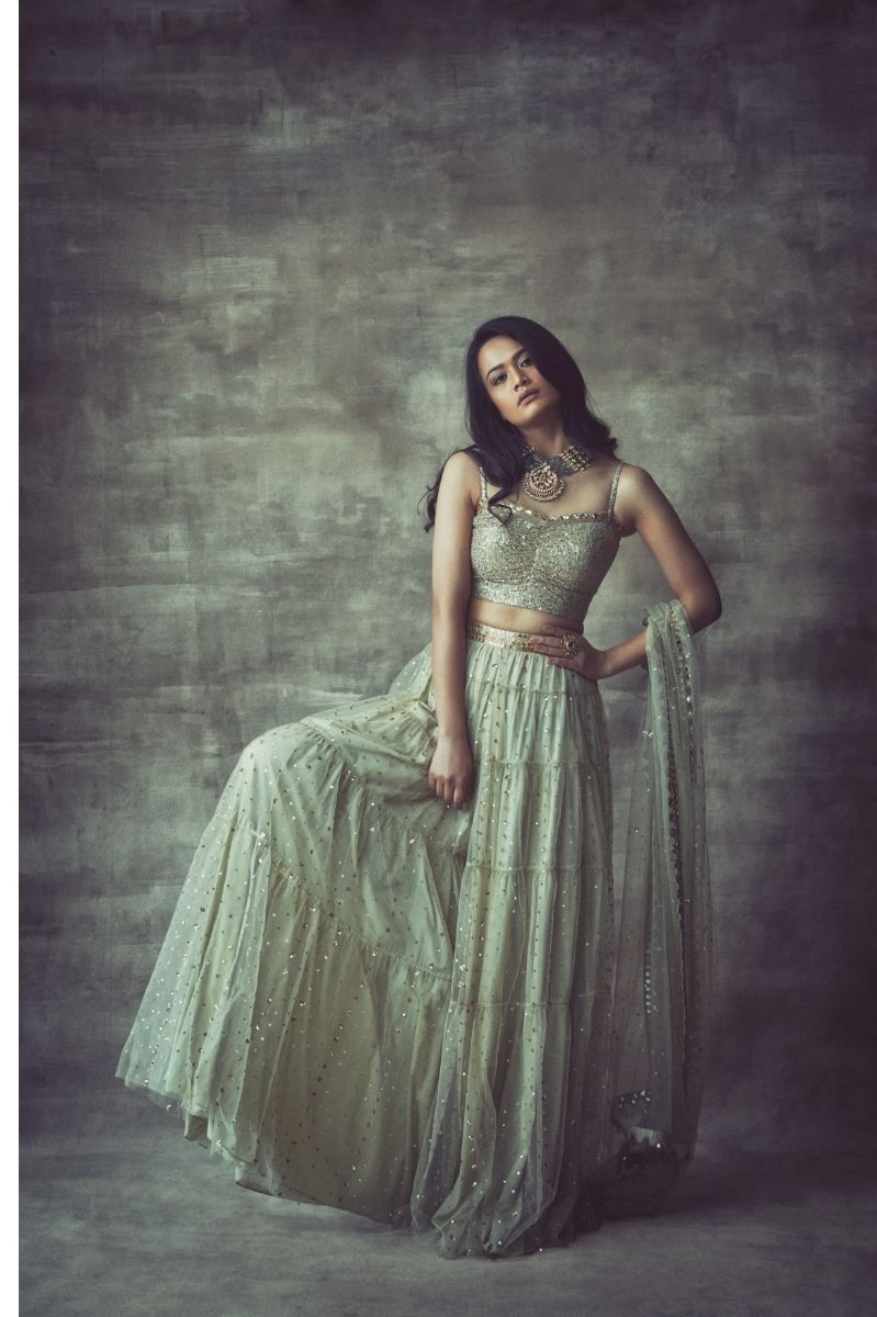 SAP GREEN TIER SHARARA SET