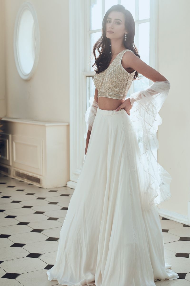 WHITE SILK SATIN LENGHA